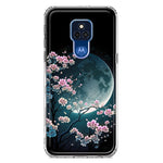 Motorola Moto G Play 2021 Kawaii Manga Pink Cherry Blossom Full Moon Hybrid Protective Phone Case Cover