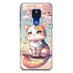 Motorola Moto G Play 2021 Kawaii Manga Pink Cherry Blossom Cute Cat Hybrid Protective Phone Case Cover