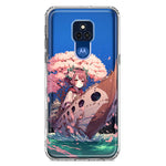 Motorola Moto G Play 2021 Kawaii Manga Pink Cherry Blossom Japanese Girl Boat Hybrid Protective Phone Case Cover