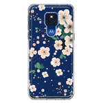 Motorola Moto G Play 2021 Kawaii Japanese Pink Cherry Blossom Navy Blue Hybrid Protective Phone Case Cover