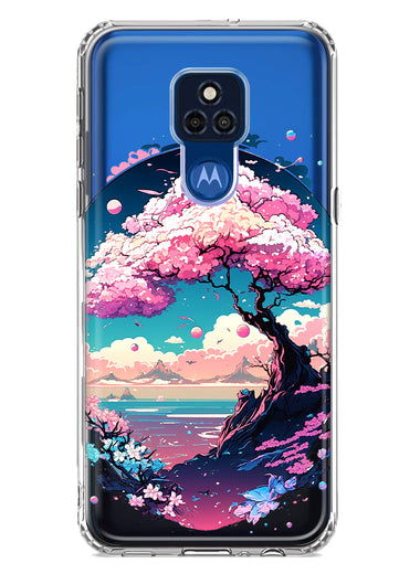 Motorola Moto G Play 2021 Kawaii Manga Pink Cherry Blossom Japanese Sky Floral Ocean Hybrid Protective Phone Case Cover