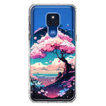 Motorola Moto G Play 2021 Kawaii Manga Pink Cherry Blossom Japanese Sky Floral Ocean Hybrid Protective Phone Case Cover