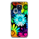 Motorola Moto G Play 2021 Neon Rainbow Daisy Glow Colorful Daisies Baby Blue Pink Yellow White Double Layer Phone Case Cover