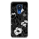 Motorola Moto G Play 2021 Line Drawing Art White Floral Flowers Hybrid Protective Phone Case Cover