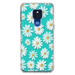 Motorola Moto G Play 2021 Turquoise Teal White Daisies Cute Daisy Polka Dots Double Layer Phone Case Cover