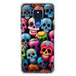 Motorola Moto G Play 2021 Halloween Spooky Colorful Day of the Dead Skulls Hybrid Protective Phone Case Cover