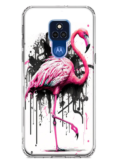 Motorola Moto G Play 2021 Pink Flamingo Painting Graffiti Hybrid Protective Phone Case Cover