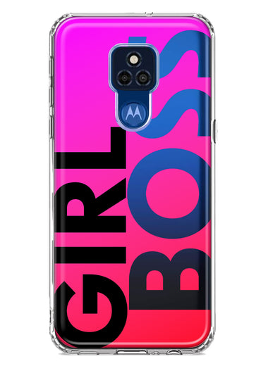 Motorola Moto G Play 2021 Pink Clear Funny Text Quote Girl Boss Hybrid Protective Phone Case Cover