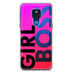 Motorola Moto G Play 2021 Pink Clear Funny Text Quote Girl Boss Hybrid Protective Phone Case Cover