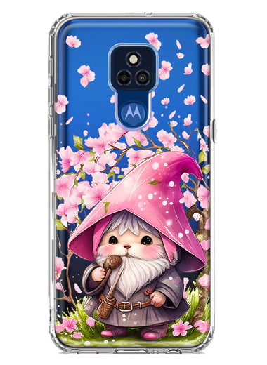 Motorola Moto G Play 2021 Cute Pink Cherry Blossom Gnome Spring Floral Flowers Double Layer Phone Case Cover