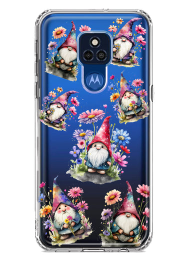 Motorola Moto G Play 2021 Cute Pink Purple Cosmos Flowers Gnomes Spring Floral Double Layer Phone Case Cover