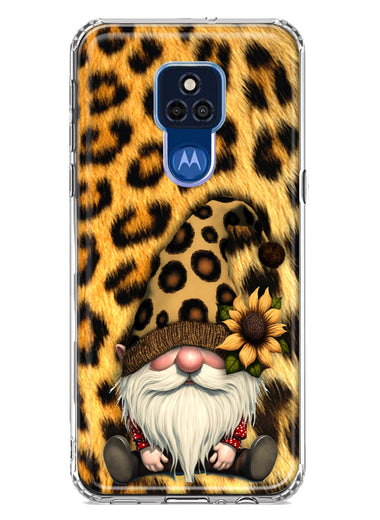 Motorola Moto G Play 2021 Gnome Sunflower Leopard Hybrid Protective Phone Case Cover