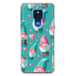 Motorola Moto G Play 2021 Turquoise Pink Hearts Gnomes Hybrid Protective Phone Case Cover