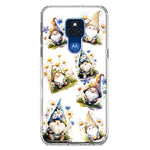 Motorola Moto G Play 2021 Cute White Blue Daisies Gnomes Hybrid Protective Phone Case Cover