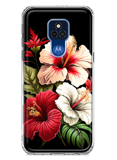 Motorola Moto G Play 2021 Pink Red Hibiscus Wild Flowers Floral Hybrid Protective Phone Case Cover