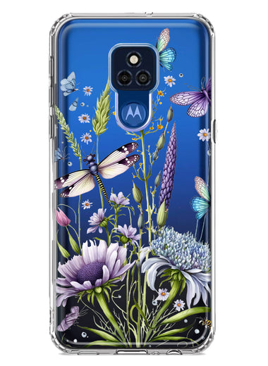 Motorola Moto G Play 2021 Lavender Dragonfly Butterflies Spring Flowers Hybrid Protective Phone Case Cover