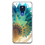 Motorola Moto G Play 2021 Mandala Geometry Abstract Peacock Feather Pattern Hybrid Protective Phone Case Cover