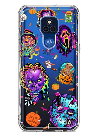 Motorola Moto G Play 2021 Cute Halloween Spooky Horror Scary Neon Characters Hybrid Protective Phone Case Cover