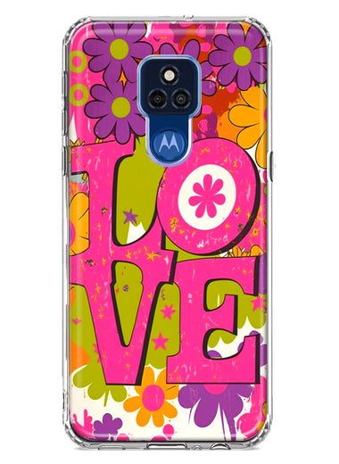 Motorola Moto G Play 2021 Pink Daisy Love Graffiti Painting Art Hybrid Protective Phone Case Cover