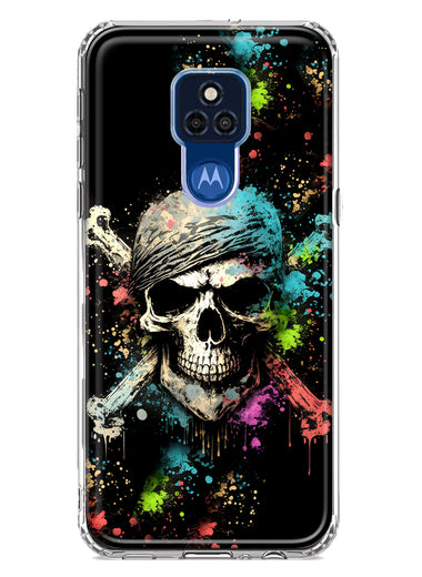 Motorola Moto G Play 2021 Fantasy Paint Splash Pirate Skull Hybrid Protective Phone Case Cover