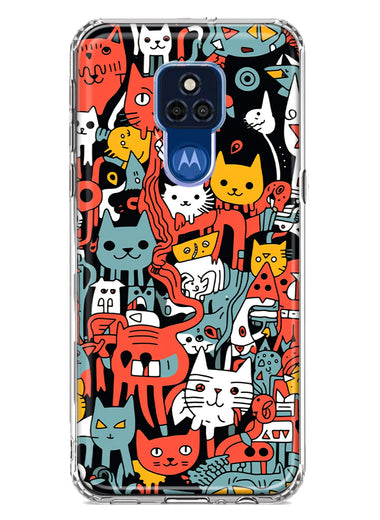 Motorola Moto G Play 2021 Psychedelic Cute Cats Friends Pop Art Hybrid Protective Phone Case Cover