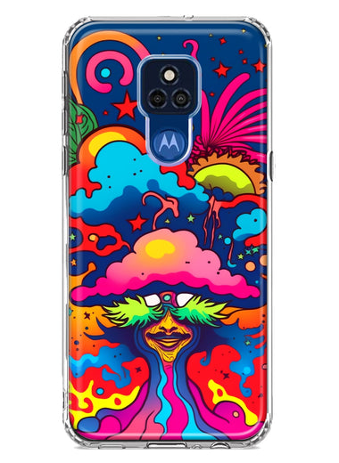Motorola Moto G Play 2021 Neon Rainbow Psychedelic Trippy Hippie Bomb Star Dream Hybrid Protective Phone Case Cover