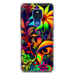 Motorola Moto G Play 2021 Neon Rainbow Psychedelic Trippy Hippie Daisy Flowers Hybrid Protective Phone Case Cover