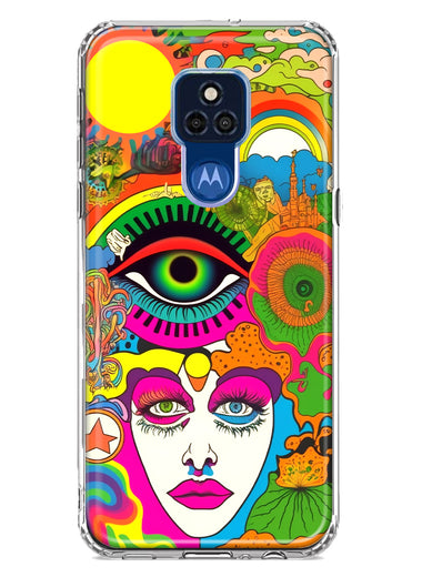Motorola Moto G Play 2021 Neon Rainbow Psychedelic Trippy Hippie DaydreamHybrid Protective Phone Case Cover