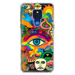 Motorola Moto G Play 2021 Neon Rainbow Psychedelic Trippy Hippie Multiple Eyes Hybrid Protective Phone Case Cover