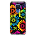 Motorola Moto G Play 2021 Neon Rainbow Glow Sunflowers Colorful Floral Pink Purple Double Layer Phone Case Cover