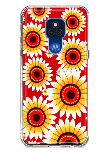Motorola Moto G Play 2021 Yellow Sunflowers Polkadot on Red Double Layer Phone Case Cover