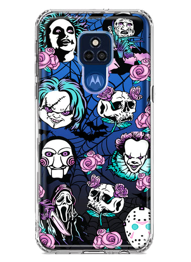 Motorola Moto G Play 2021 Roses Halloween Spooky Horror Characters Spider Web Hybrid Protective Phone Case Cover