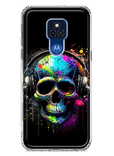 Motorola Moto G Play 2021 Fantasy Skull Headphone Colorful Pop Art Hybrid Protective Phone Case Cover