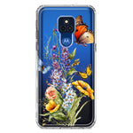 Motorola Moto G Play 2021 Yellow Purple Spring Flowers Butterflies Floral Hybrid Protective Phone Case Cover