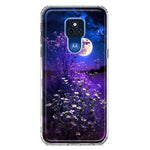 Motorola Moto G Play 2021 Spring Moon Night Lavender Flowers Floral Hybrid Protective Phone Case Cover