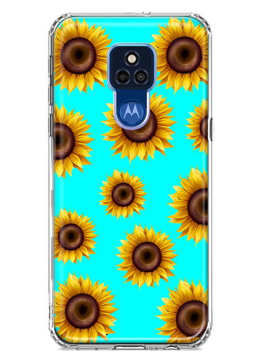 Motorola Moto G Play 2021 Yellow Sunflowers Polkadot on Turquoise Teal Double Layer Phone Case Cover