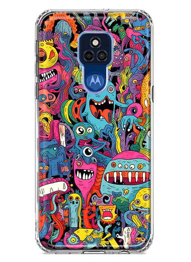 Motorola Moto G Play 2021 Psychedelic Trippy Happy Aliens Characters Hybrid Protective Phone Case Cover