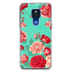 Motorola Moto G Play 2021 Turquoise Teal Vintage Pastel Pink Red Roses Double Layer Phone Case Cover