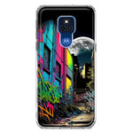 Motorola Moto G Play 2021 Urban City Full Moon Graffiti Painting Art Hybrid Protective Phone Case Cover