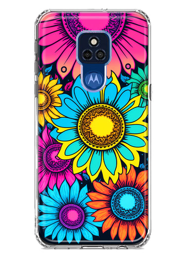 Motorola Moto G Play 2021 Vintage Colorful Abstract Sunflowers Floral Double Layer Phone Case Cover