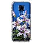 Motorola Moto G Play 2021 White Lavender Lily Purple Flowers Floral Hybrid Protective Phone Case Cover