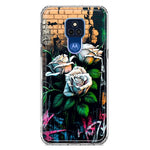 Motorola Moto G Play 2021 White Roses Graffiti Wall Art Painting Hybrid Protective Phone Case Cover