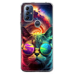 Motorola Moto G Play 2023 Neon Rainbow Galaxy Cat Hybrid Protective Phone Case Cover