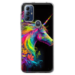 Motorola Moto G Play 2023 Neon Rainbow Glow Unicorn Floral Hybrid Protective Phone Case Cover