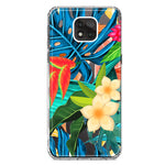 Motorola Moto G Power 2021 Blue Monstera Pothos Tropical Floral Summer Flowers Hybrid Protective Phone Case Cover