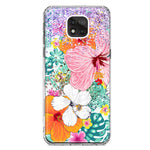 Motorola Moto G Power 2021 Hawaiian Vibes Hibiscus Flowers Monstera Vacation Summer Hybrid Protective Phone Case Cover