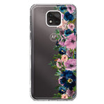 Motorola Moto G Power 2021 Navy Blue Summer Watercolor Floral Classic Purple Flowers Hybrid Protective Phone Case Cover