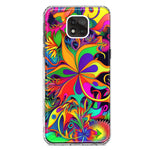 Motorola Moto G Power 2021 Neon Rainbow Psychedelic Hippie Wild Flowers Hybrid Protective Phone Case Cover