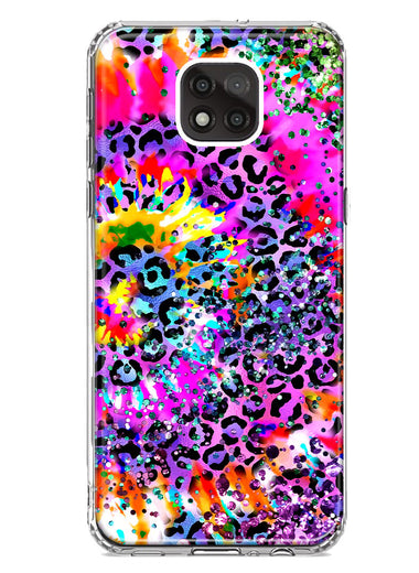 Motorola Moto G Power 2021 Vibrant Pink Purple Tie Dye Summer Leopard Swirl Rainbow Hybrid Protective Phone Case Cover