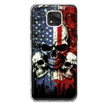 Motorola Moto G Power 2021 American USA Flag Skulls Blue Red Double Layer Phone Case Cover